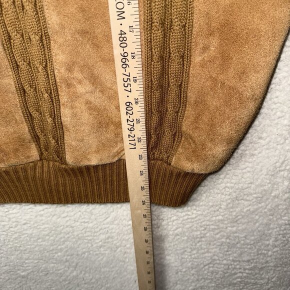 Vintage Hill & Archer V Neck Acrylic and Leather Sweater Large Brown Grandpa - Picture 7 of 7